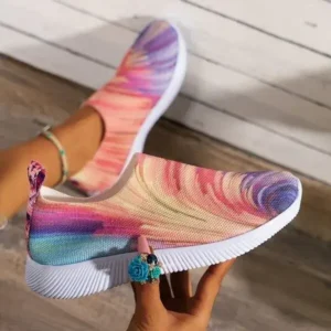 Atozfootwear Women Fashion Round Multicolor Gradient Rainbow Mesh Sneakers